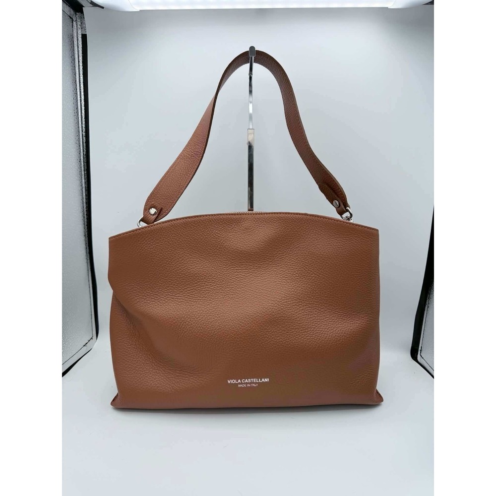 Viola Castellani Brown Pebbled Leather Slouchy Shoulder Bag Made in Italy NWT
